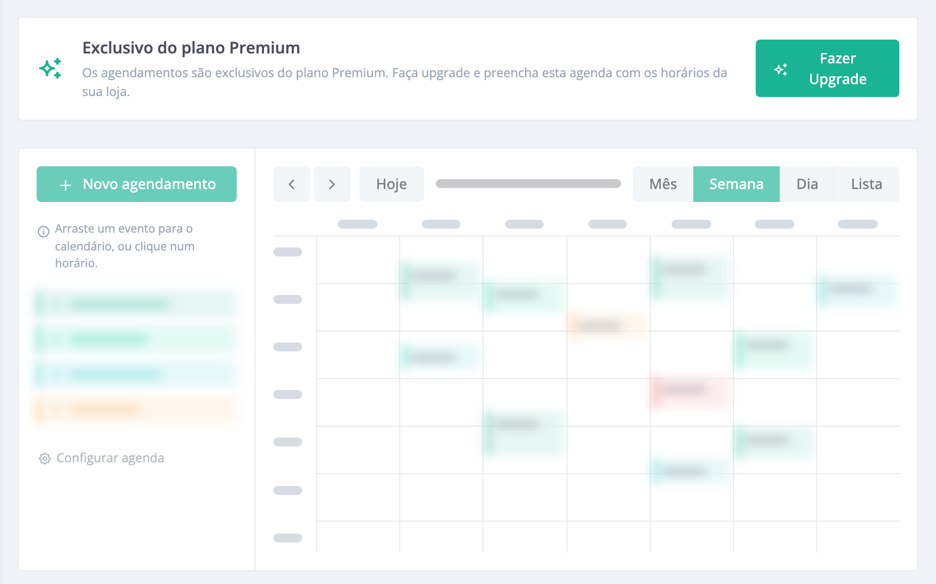 A Agenda numa conta Plus: o convite para o upgrade e uma amostra da tela.