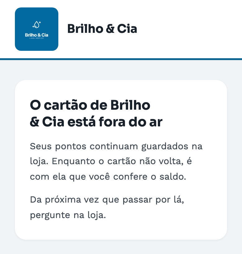 Com o plano sem cartão virtual, o cliente vê o aviso com a marca da loja.