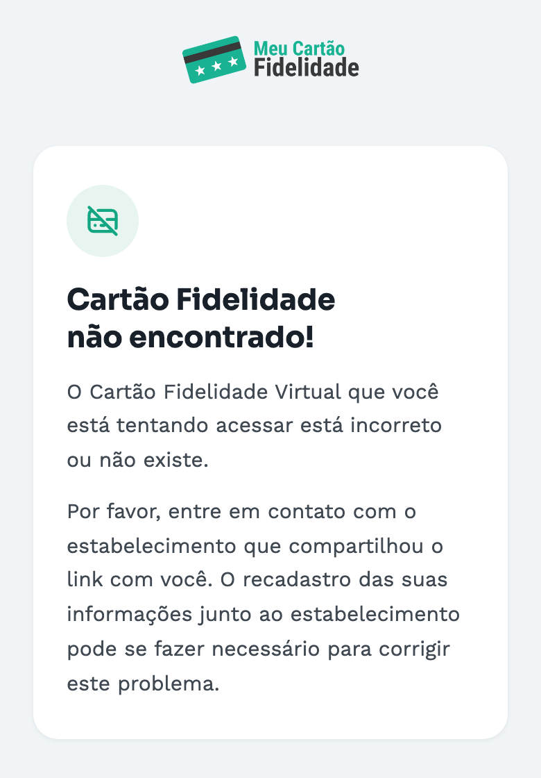 O que o cliente vê quando o link aponta para um cliente que não existe.