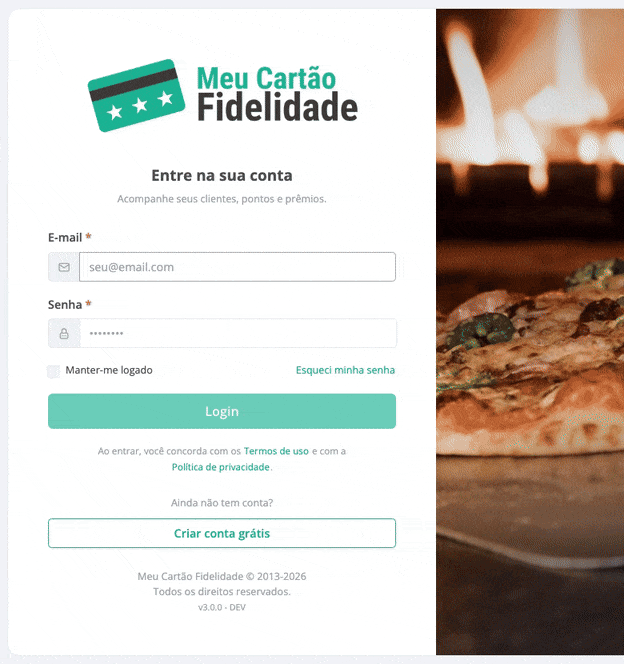 Esqueci minha senha: o e-mail da conta, Enviar link, e o contador ao voltar para reenviar.