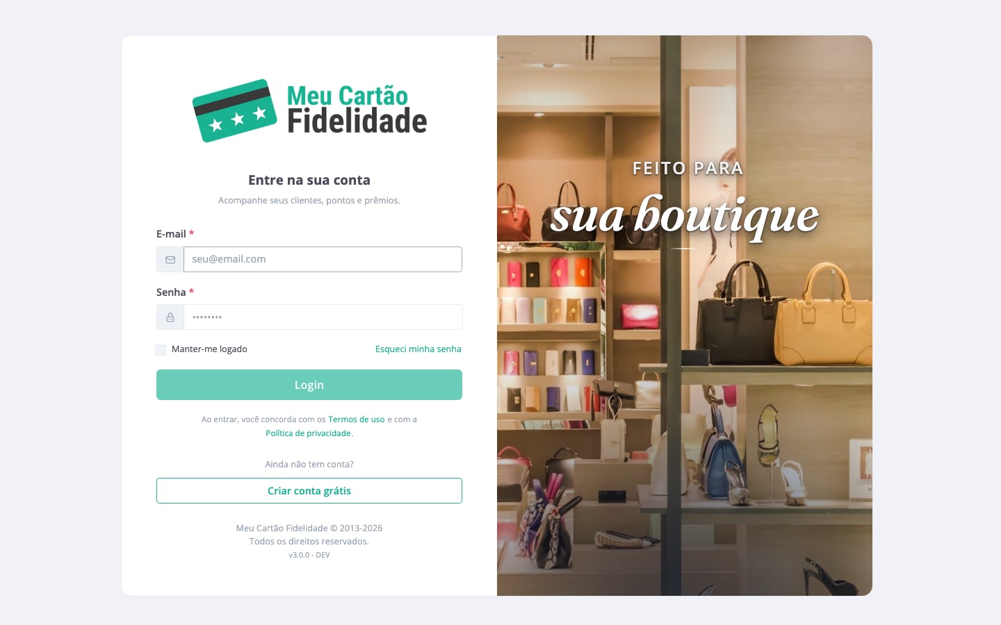 A tela de login, com Esqueci minha senha abaixo do formulário.
