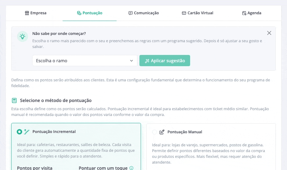 Escolher o ramo e aplicar a sugestão: o resumo mostra o programa, o mesmo das tabelas abaixo.