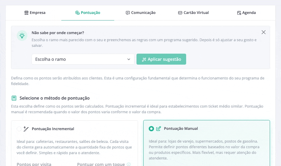 Escolher o ramo e aplicar a sugestão: o resumo mostra o programa, o mesmo das tabelas abaixo.