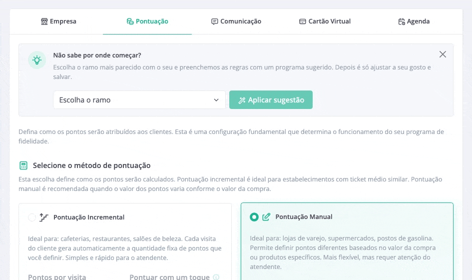 Escolher o ramo e aplicar a sugestão: o resumo mostra o programa, o mesmo das tabelas abaixo.